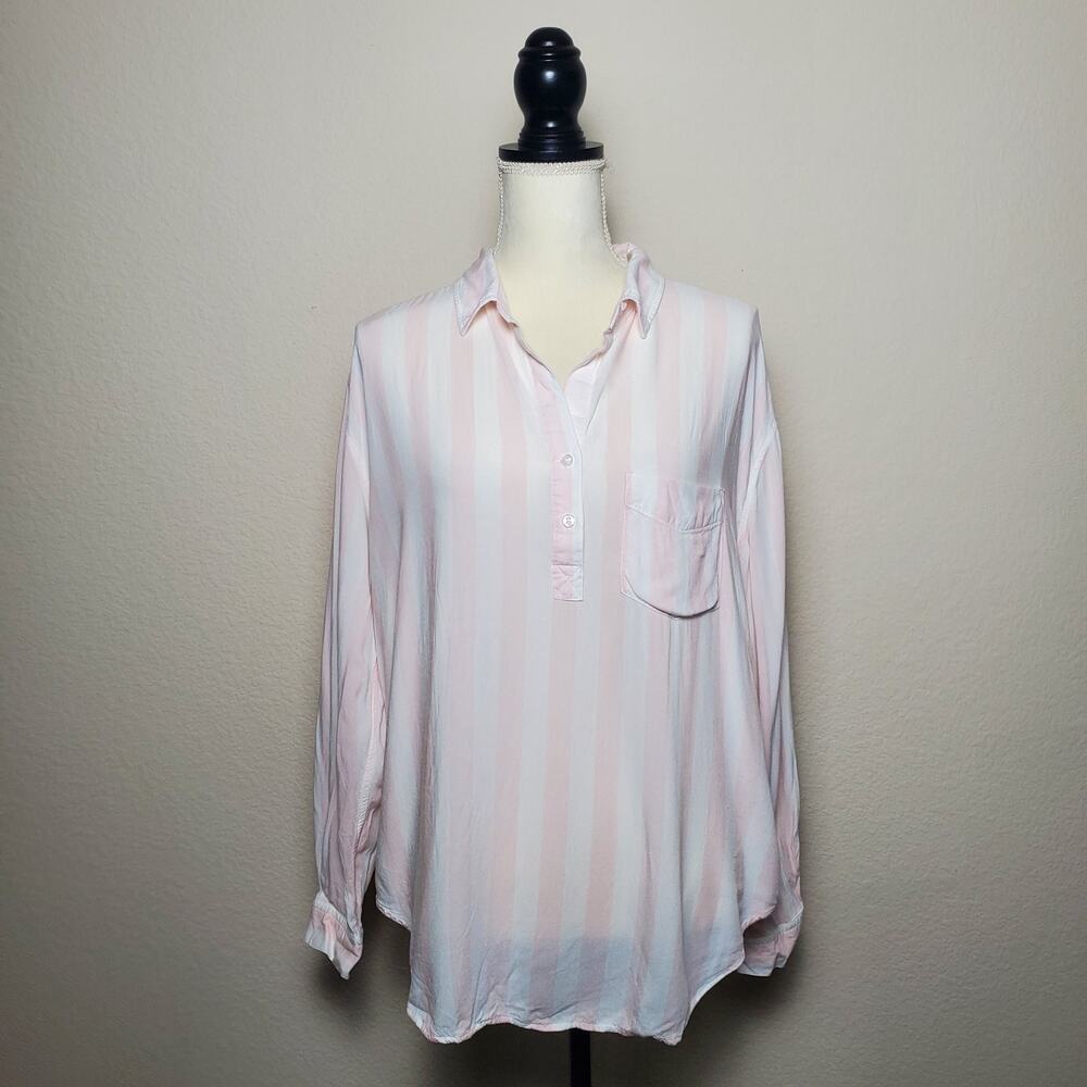 Rails Pink & White Striped Elle Popover Collared Blouse Medium